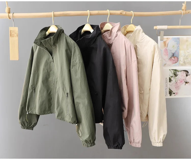 Women's New Autumn Zippered Loose Workwear Windbreaker Short Coat Women's Casual Long-sleeved Tops