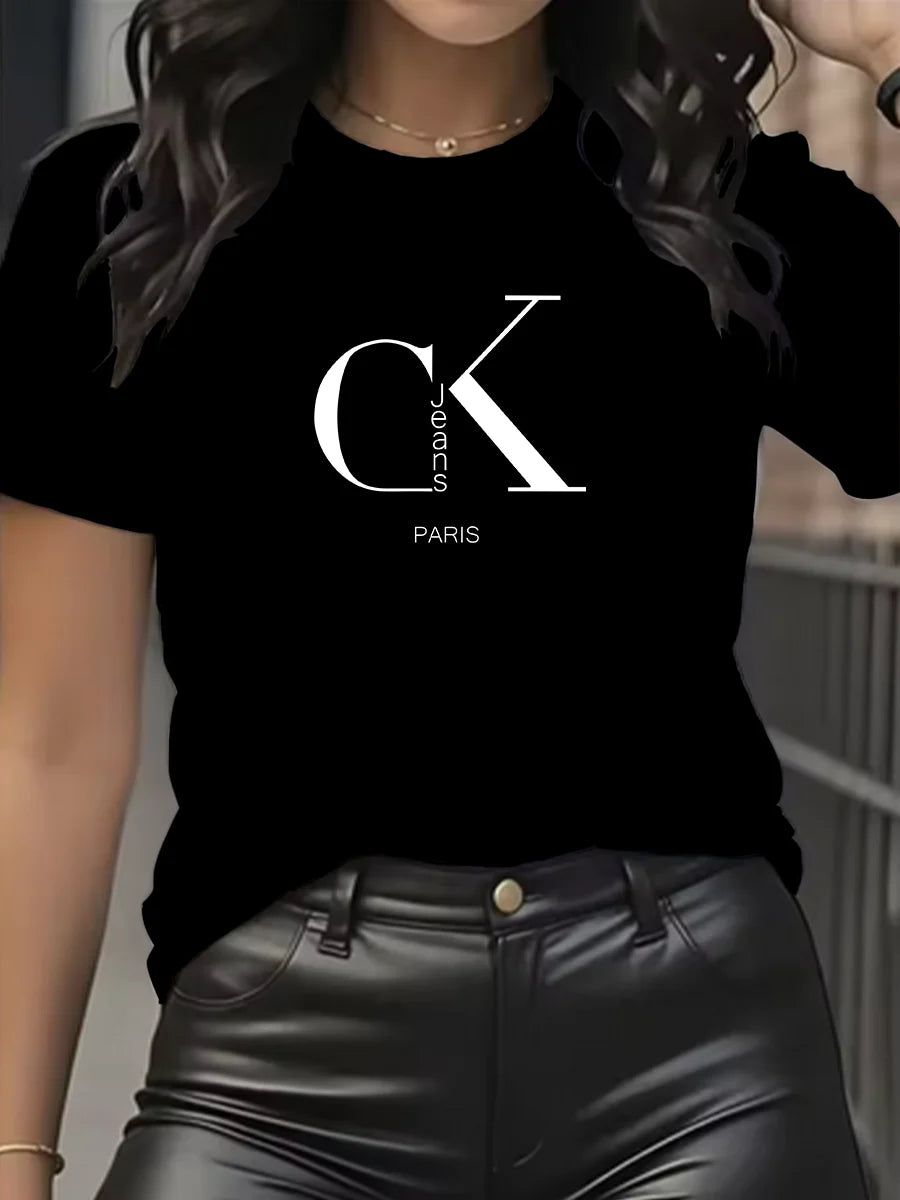 Summer luxury brand fashion cartoon letter print crew collar clothing short sleeve T-shirt  trend women's summer Y2K top