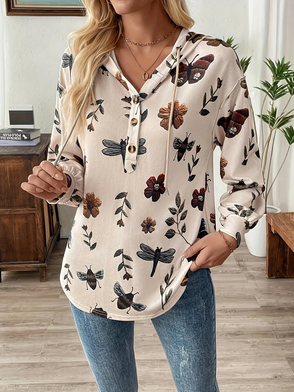 Fashionable Hooded Zipper Printed Sweatshirt Women Long-sleeved Loose Versatile Autumn And Winter Pullover Herbst Damen Kleidung