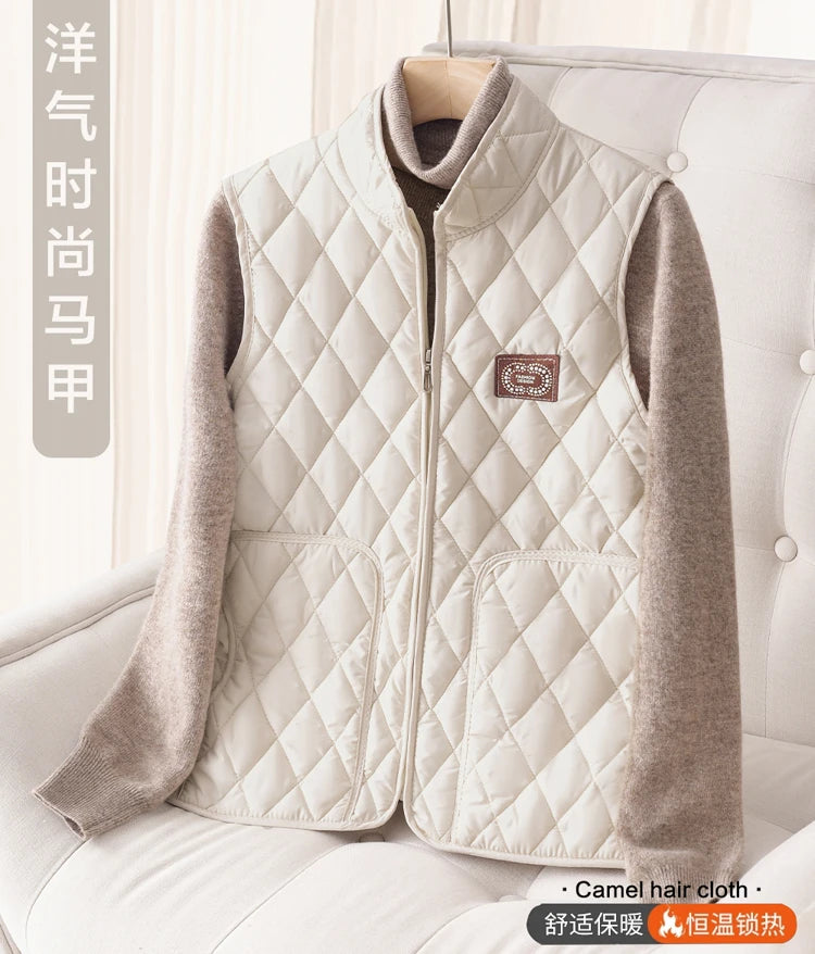 2025 Lightweight Cotton Vest for Middle-Aged And Elderly Women Stand Collar Sleeveless Casual Outerwear Anti-Cold And Warmth