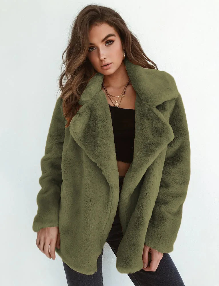 New Women Faux Fur Elegant Brown Shaggy Coats Autumn Winter Warm Plush Teddy Coat Streetwear Female White Furry Fluffy Jacket