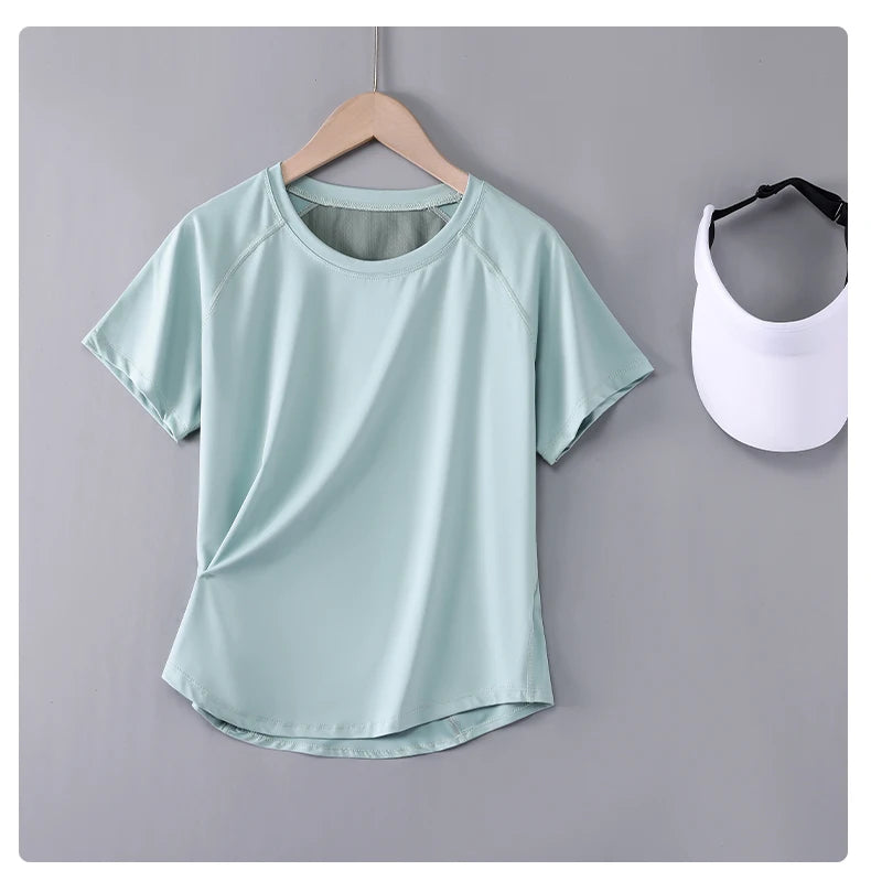 DRUR Women Sports T-shirt Short Sleeve Quick Dry Loose  Compression Shirt Female Summer Fitness Sweatshirt Running Gym Tops New