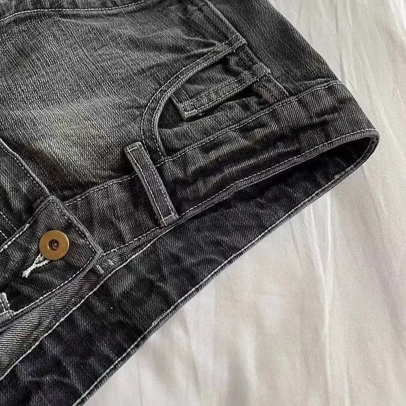 Vintage Denim Shorts Women Summer Black Grey Washed Low Waist Elastic Skinny Hot Shorts Jeans
