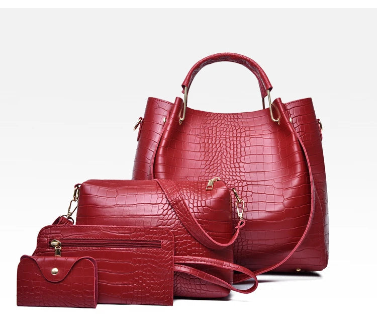 Women's Handbag 4-piece Set Women's Shoulder Bag Fashion Purse Vintage Leather Bag Large Capacity Handbag Inclined Shoulder Bag