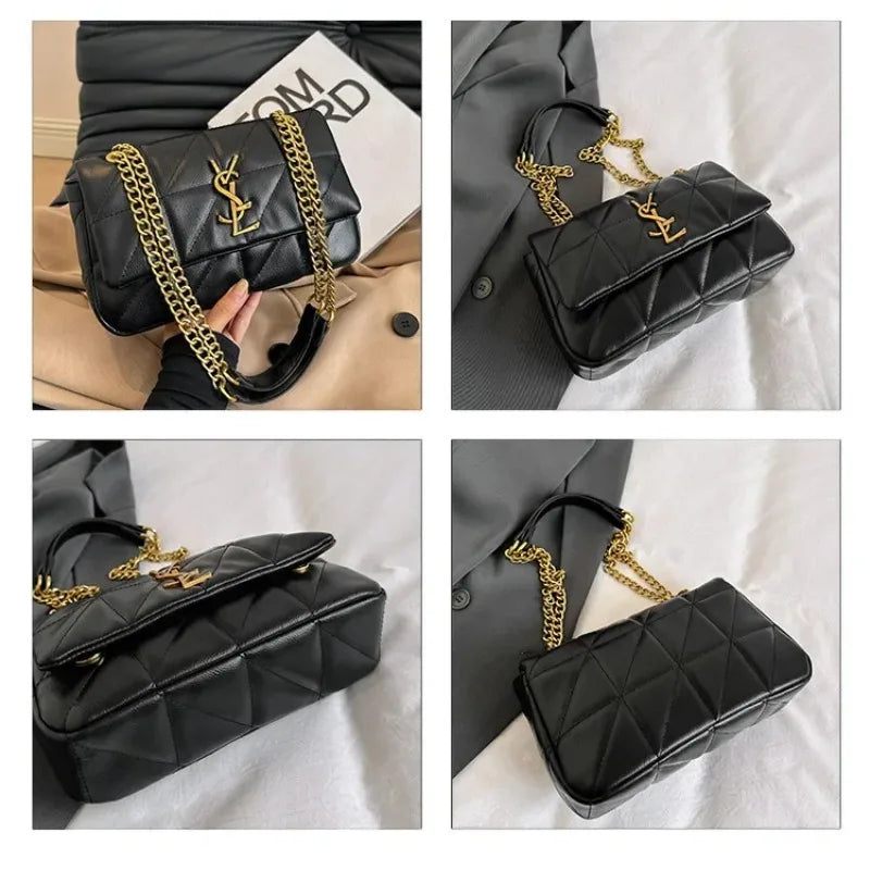 New style small Chanel-style diamond chain shoulder bag, trendy and versatile, spacious and luxurious embroidery line bag