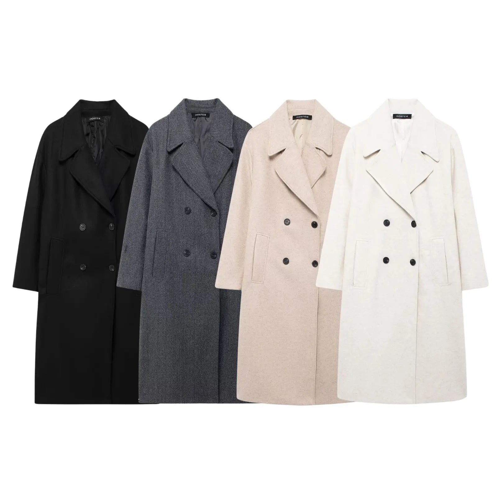 HH 2025 Vintage Women's Warm Thick Woolen Coat Solid Lapel Double Breasted Long Cardigan Female Pokcet Jacket Streetwear