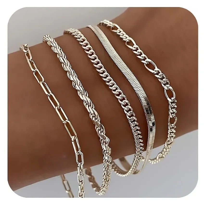Vintage Punk Style Women's Bracelet Set Silver Bracelet Plated Gold bracelet Cuban & Paper Clip Chains Fashion Accessories