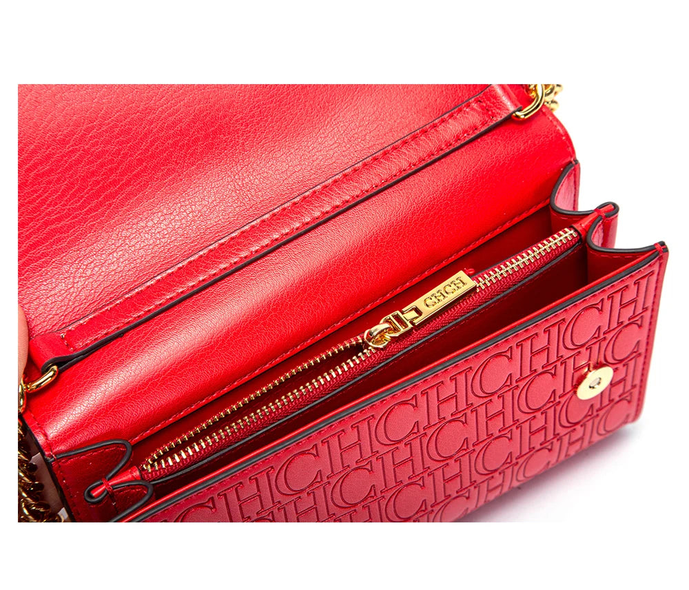 CHCH Women's Shoulder Bag New Magnetic Flip Chain Bag Brown Small Square Bag Wallet