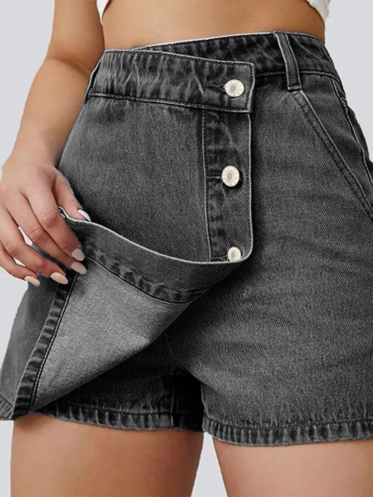 ZMTUO Denim Shorts High Waisted Button Front Asymmetric Design Women's Fashion Trendy Street Y2K Style jeans