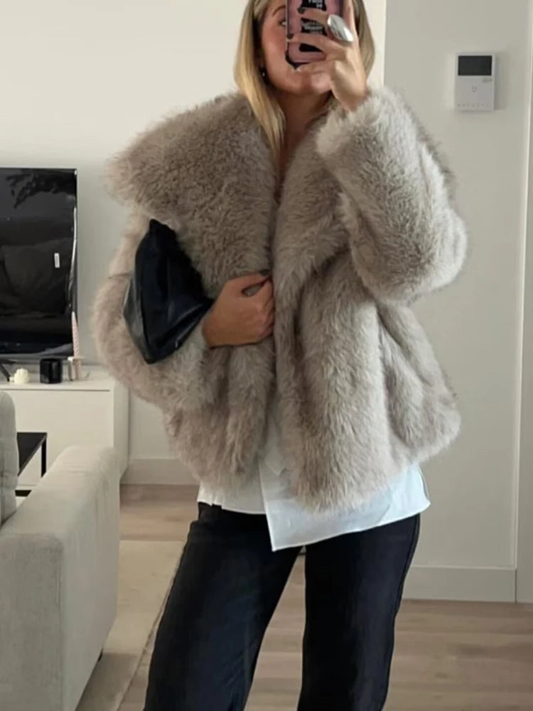 HXAO Winter Faux Fur Coat 2025 Woman New in coats Autumn Fur Plush Fluffy Jacket Warm Red Gray Black White Fur Coat Outerwears