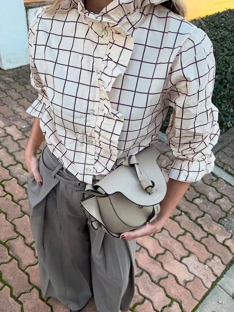 Yaphleet Women Elegant Ruffles Loose Purple Shirts 2025 Fashion Ladies Casual Blouses for Festival Female Chic Tops Clothes