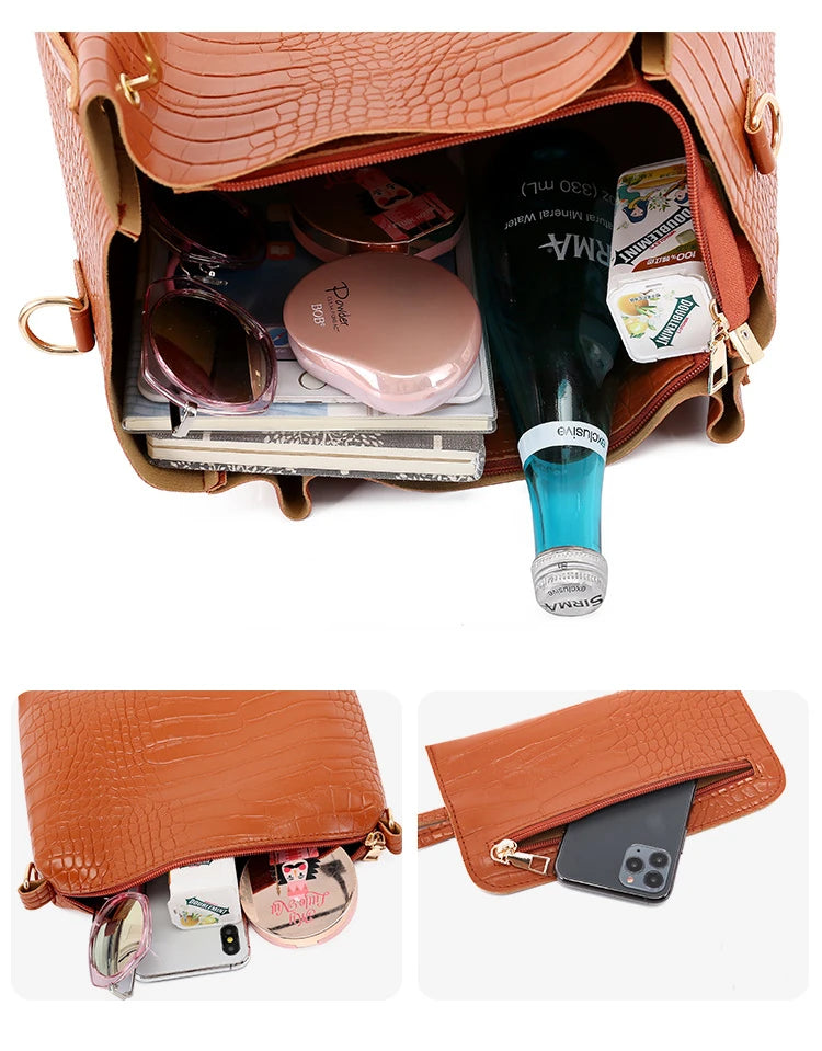 Women's Handbag 4-piece Set Women's Shoulder Bag Fashion Purse Vintage Leather Bag Large Capacity Handbag Inclined Shoulder Bag