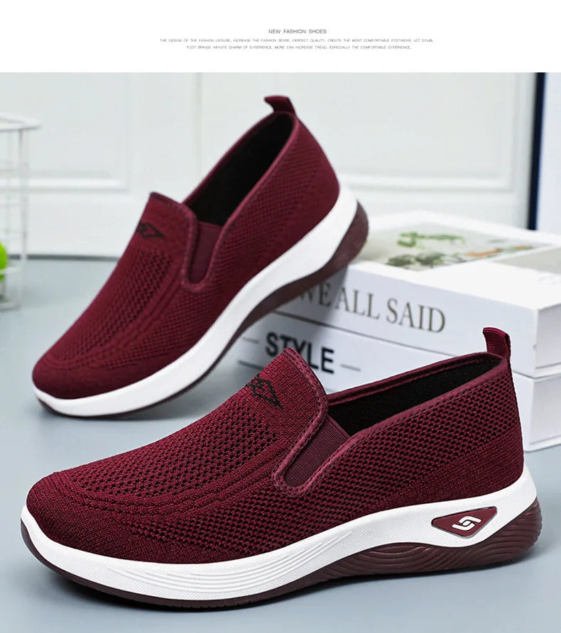 Spring and summer new women's shoes, knitted breathable, sports running shoes, casual work shoes, platform shoes