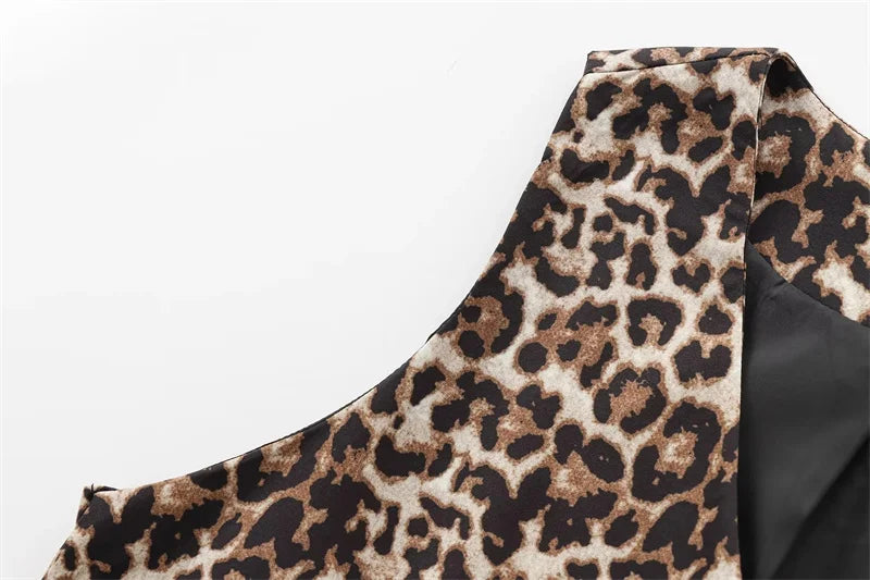 MUJER Leopard Print Vests for Women Waistcoat Cropped Sleeveless Vest Woman Fashion Short Jacket Women Streetwear Women's Coats