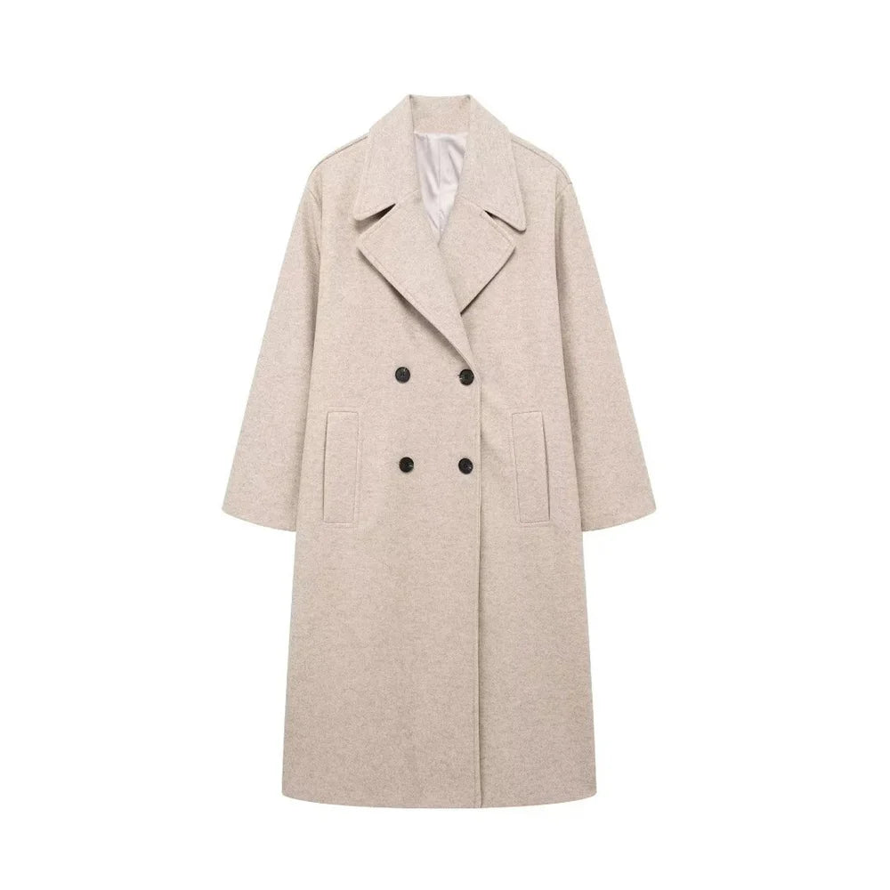 Autumn new European and American style double breasted lapel long sleeved  soft loose coat jacket