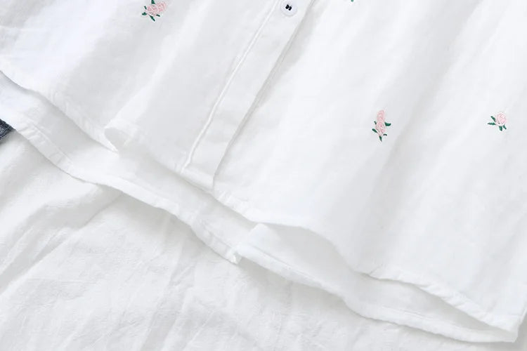 2025 Spring Autumn New Fresh Cotton Yarn Ladies Long Sleeve Shirt Flower Embroidered Women's Casual Shirt Female Blouse Clothes