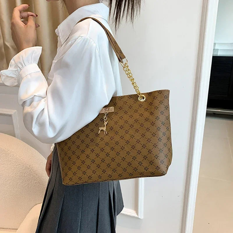 Summer High Quality PU Leather Fashion Large-capacity Shoulder Armpit Women's Bag Work Student Travel Female Retro Handbag Tote