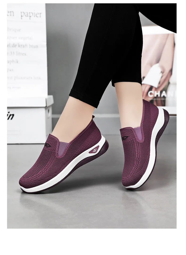 Spring and summer new women's shoes, knitted breathable, sports running shoes, casual work shoes, platform shoes