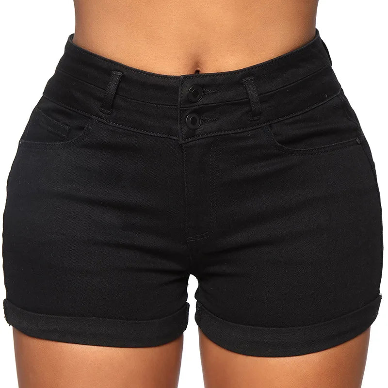 Liooil Cotton Stretchy High Waist Jean Shorts Woman Summer 2025 Casual Sweat With Pocket Zipper White Black Cuffed Denim Shorts