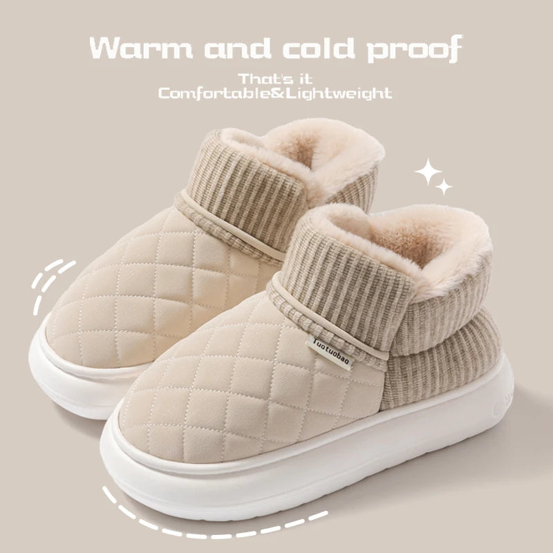 Winter thick soled anti slip warm cotton shoes with fleece bag and cotton slippers for external wear