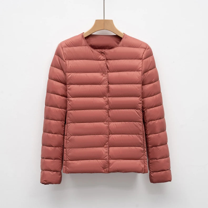 Women Liner Duck Down Jacket O-neck Variable V-neck 2025 New Female Winter Keep Warm Collarless Ultralight Quilted Puffer Coat