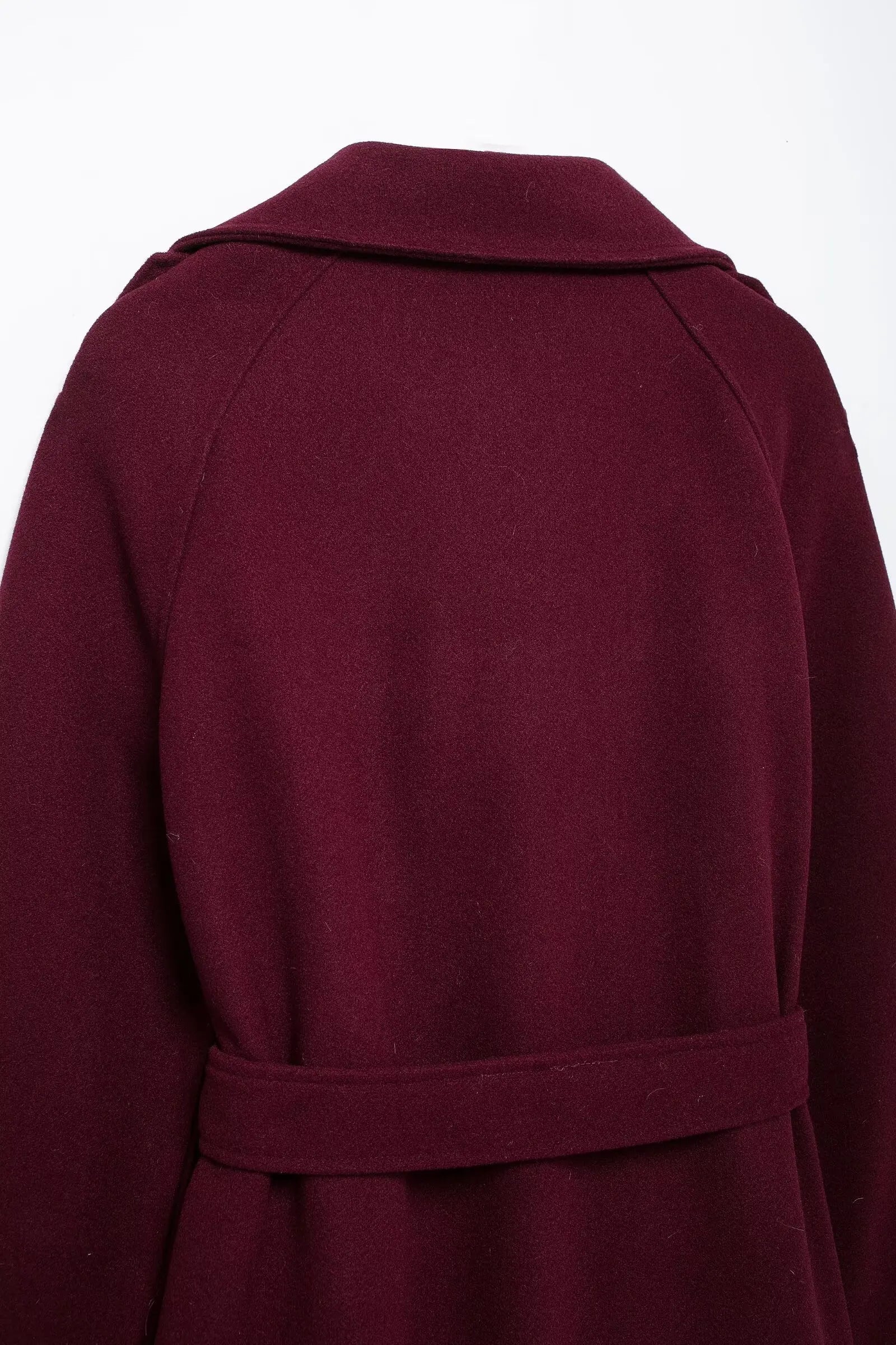 HH Women Elegant Burgundy Lapel Blend Maxi Overcoat Fashion Winter Double-Breasted Jacket with Belt Female Chic Trench Coat