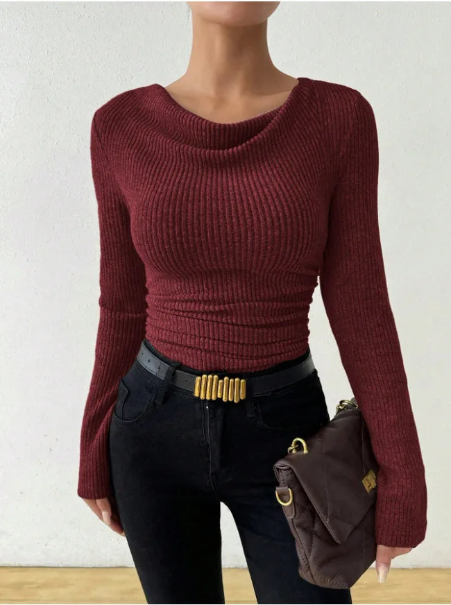 Solid Color Casual Slim T-shirts For Women 2025 Autumn Y2K Women's T-shirt Long Sleeve Blouses Tees Fashion Female Tops
