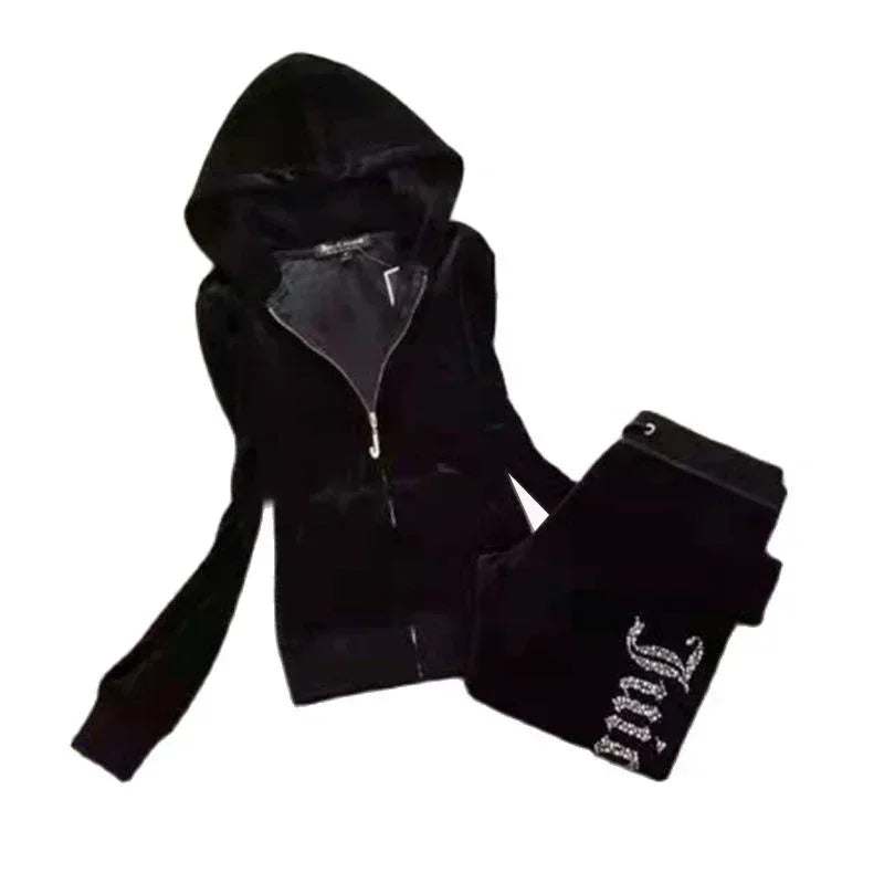 2 Piece Sets Women Outfit Tracksuit Hoodies Juicy Tracksuit 2 Piece Set with Pocket Trousers and Jacket Sets Velvet Tracksuit