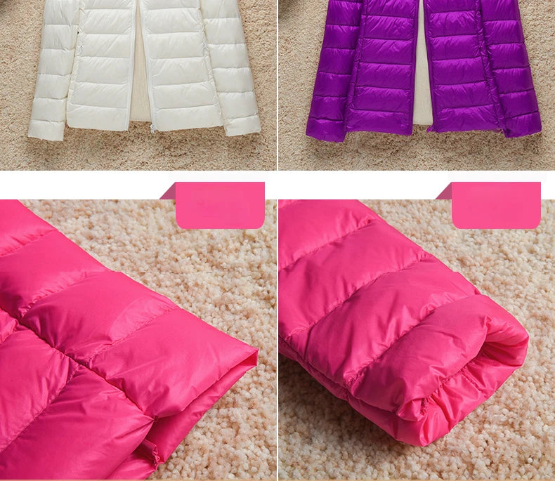 Women‘s Lightweight White Down Jacket Slim Fit Puffer Coat Winter Windproof, Portable Warm Cold Weather Jacket