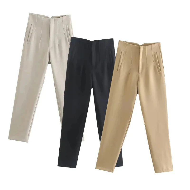 2025 Woman Solid Trouser High Waist Slim Zipper Fly Long Pants Female Wild Commute Office Lady Woman Pencil Pant Street