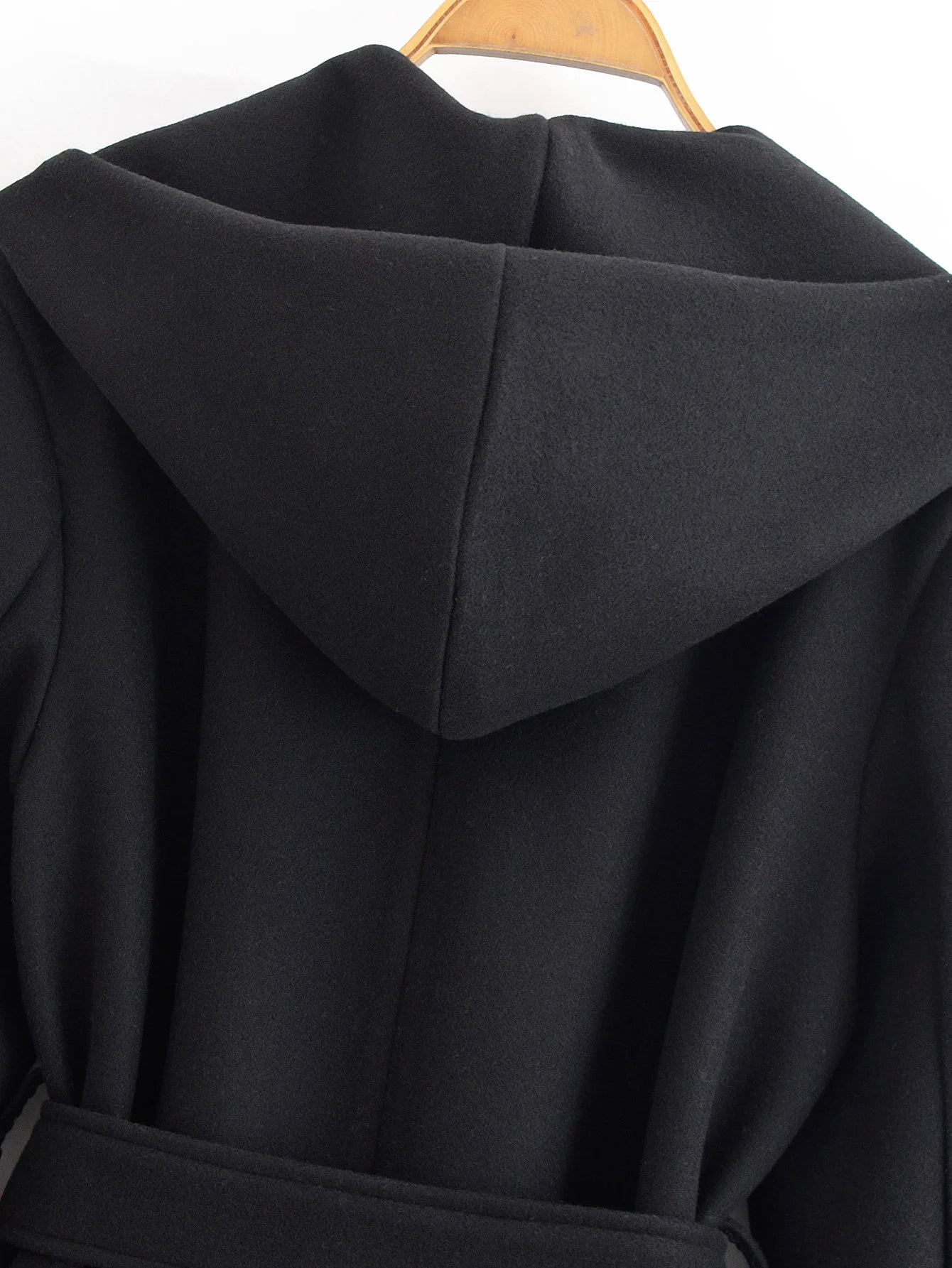 Women Autumn Winter Long Woolen Coats Vintage Solid Hooded Sashes Trench Coat Female Elegant Streetwear Outerwear Clothing