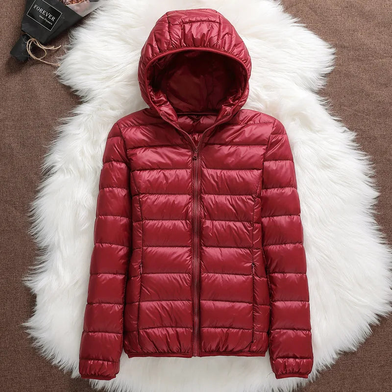 15 Colors Women Hooded Puffer Jackets 2025 New Spring Winter 90% White Duck Down Female Coats Ultralight Packable Casual Parkas