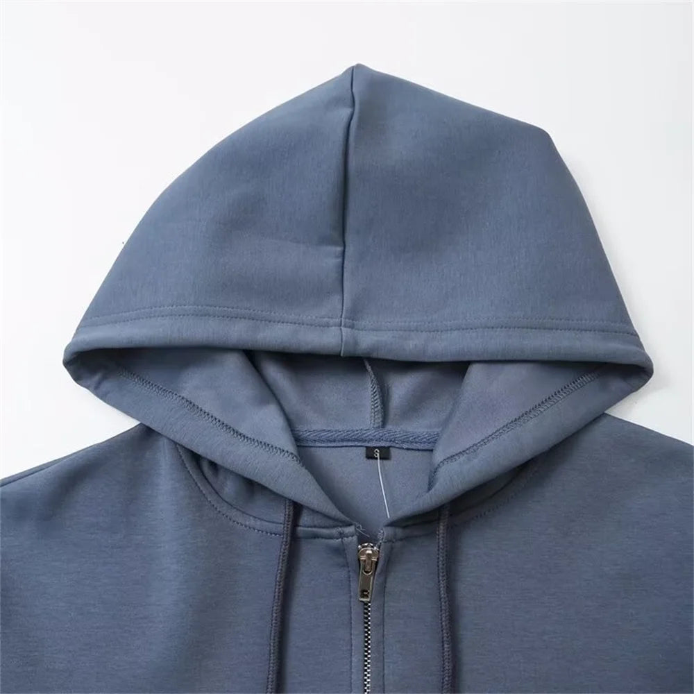 Autumn new women's fashionable casual zipper decoration hooded long sleeved sweatshirt jacket trumpet pants set