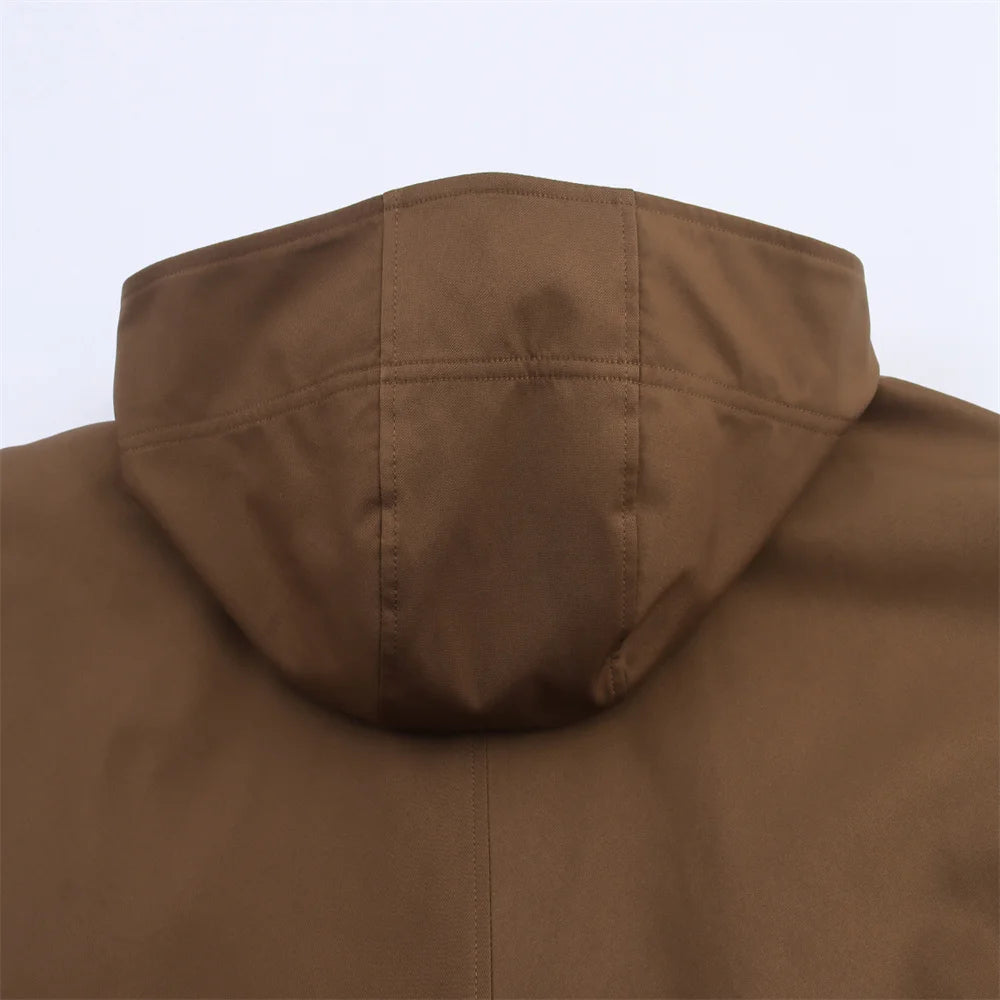 Autumn new European and American style hooded long sleeved lapel jacket single breasted trench coat short jacket