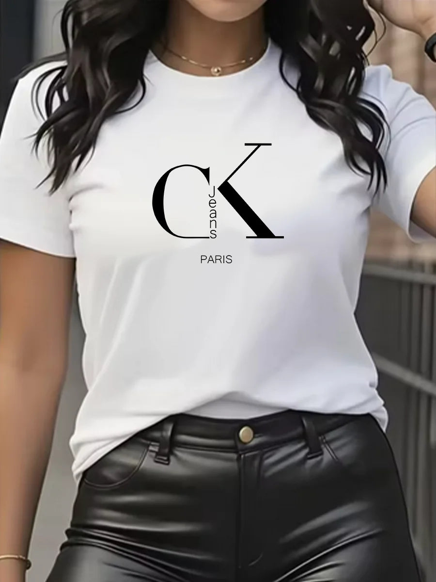 Summer luxury brand fashion cartoon letter print crew collar clothing short sleeve T-shirt  trend women's summer Y2K top