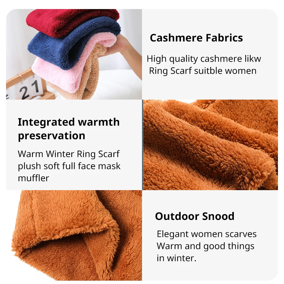 Cashmere Warm Collor Ring Winter Scarf Solid Plush Thick Outdoor Sports Men Women Children Neckerchief Full Face Mask Muffler