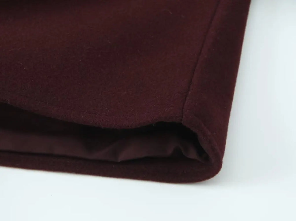 Women's Retro Wine Red Cropped Jacket Stand Collar Long Sleeve Buttoned Epaulettes Patch Pocket Coat Fall Winter New Jacket