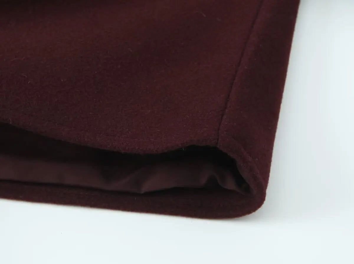 Women's Retro Wine Red Cropped Jacket Stand Collar Long Sleeve Buttoned Epaulettes Patch Pocket Coat Fall Winter New Jacket