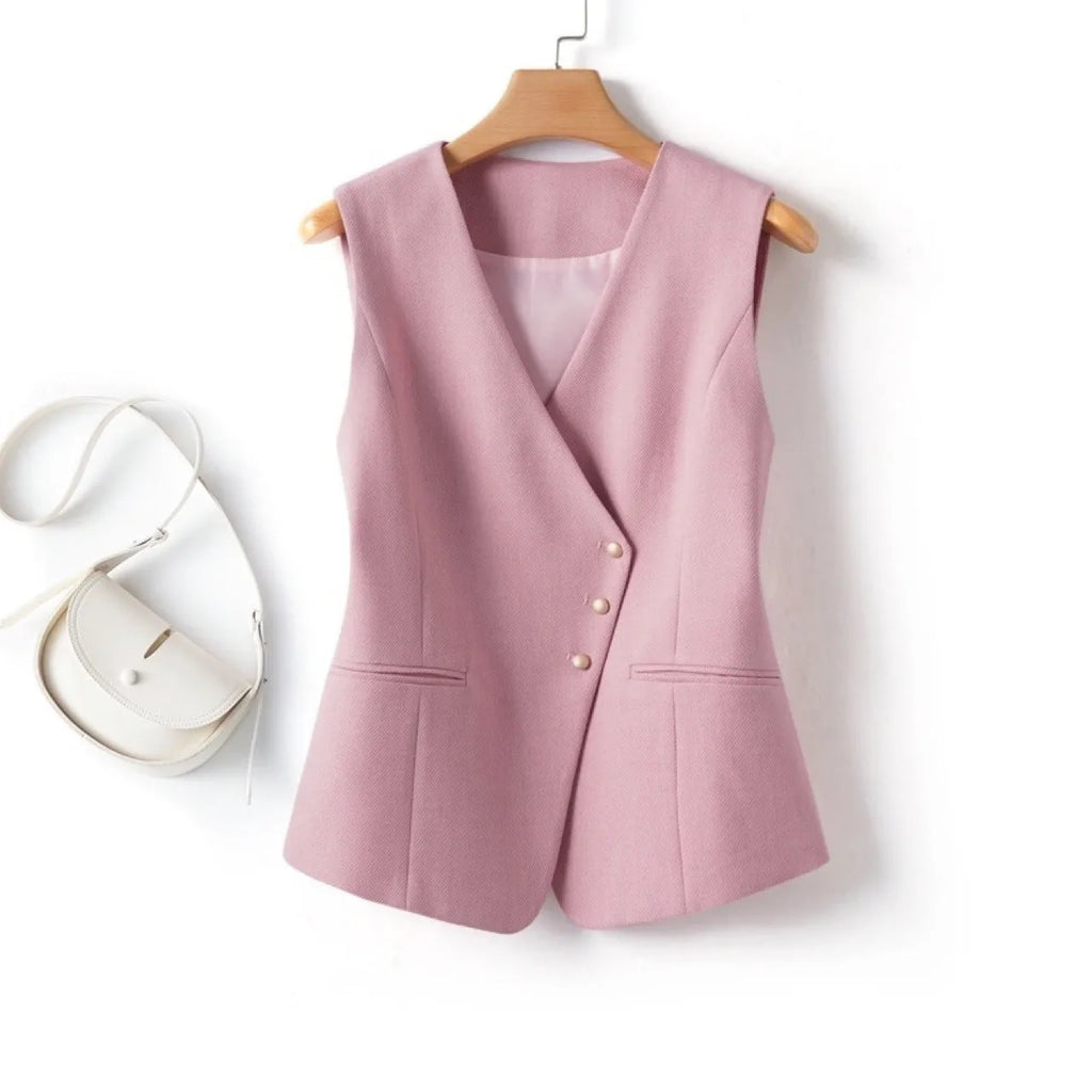 Simple Casual Women's Pure Color Buttoned Vest New Spring 2025 Independent Station Cross-Border Thiened Polyester Fiber