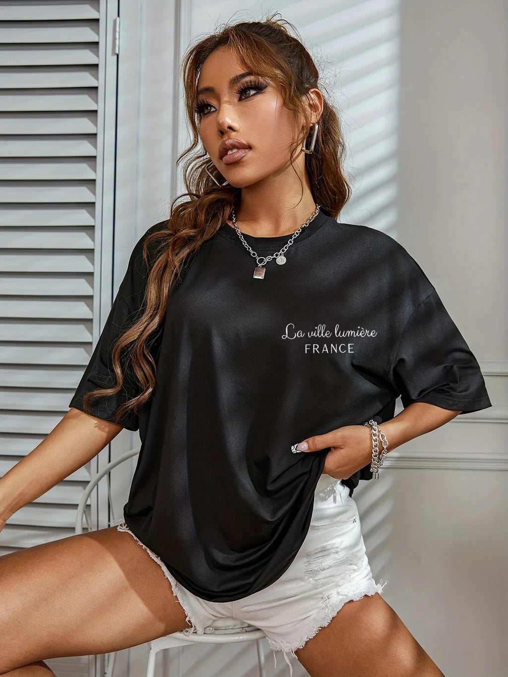 Women New Fashionable T Shirt Crew Neck Short Sleeve Printed T-Shirt Relaxed Fit Casual Summer Top