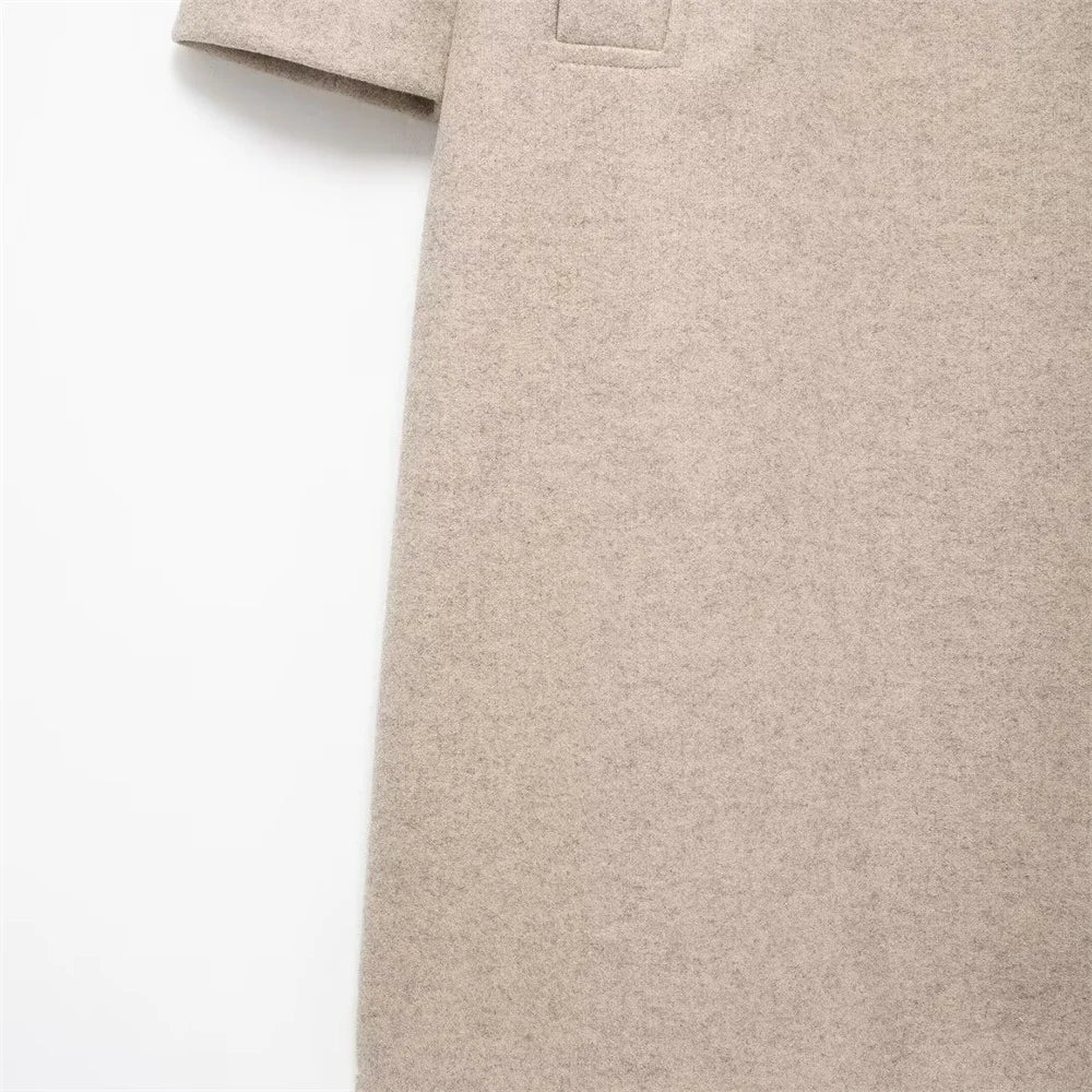 Autumn new European and American style double breasted lapel long sleeved  soft loose coat jacket