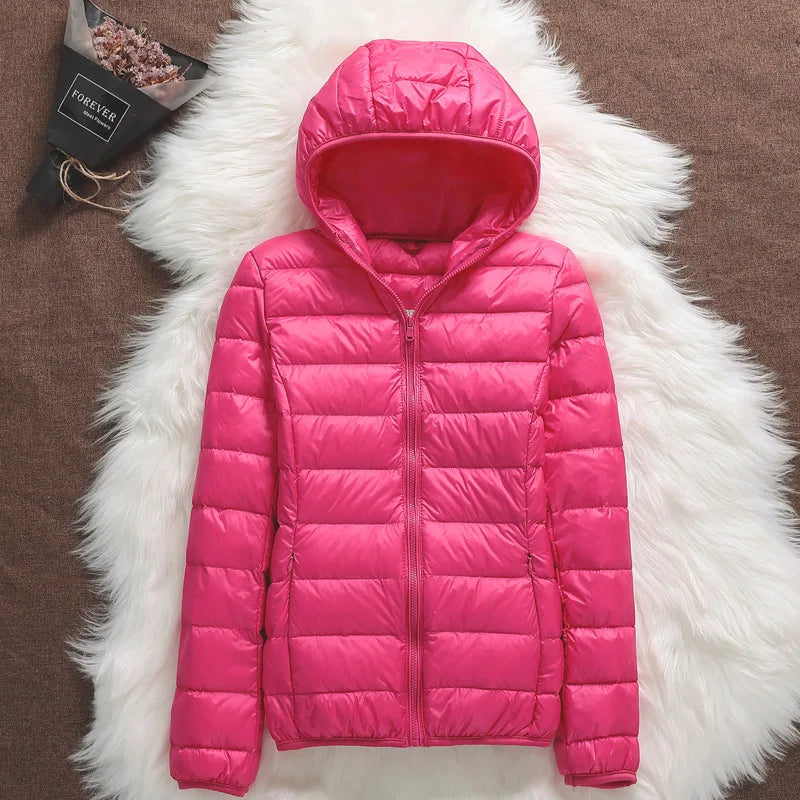 15 Colors Women Hooded Puffer Jackets 2025 New Spring Winter 90% White Duck Down Female Coats Ultralight Packable Casual Parkas