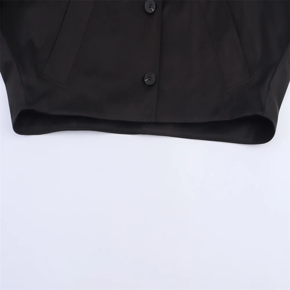 Autumn new European and American style hooded long sleeved lapel jacket single breasted trench coat short jacket