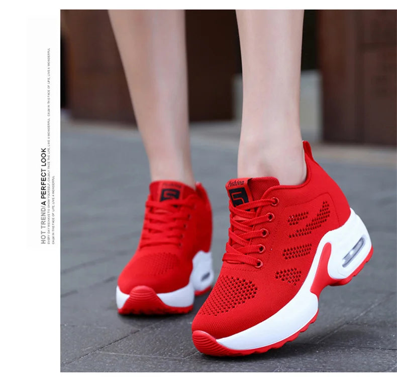 Women's Platform Mesh Breathable Sneakers Womens Spring New Casual Wedge Basket Shoes Tennis Female Thick Woman Summer Trainers