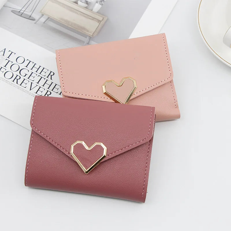 Korean version women wallet short heart-shaped three fold women's wallet multi card slot card bag zero wallet  purses for women