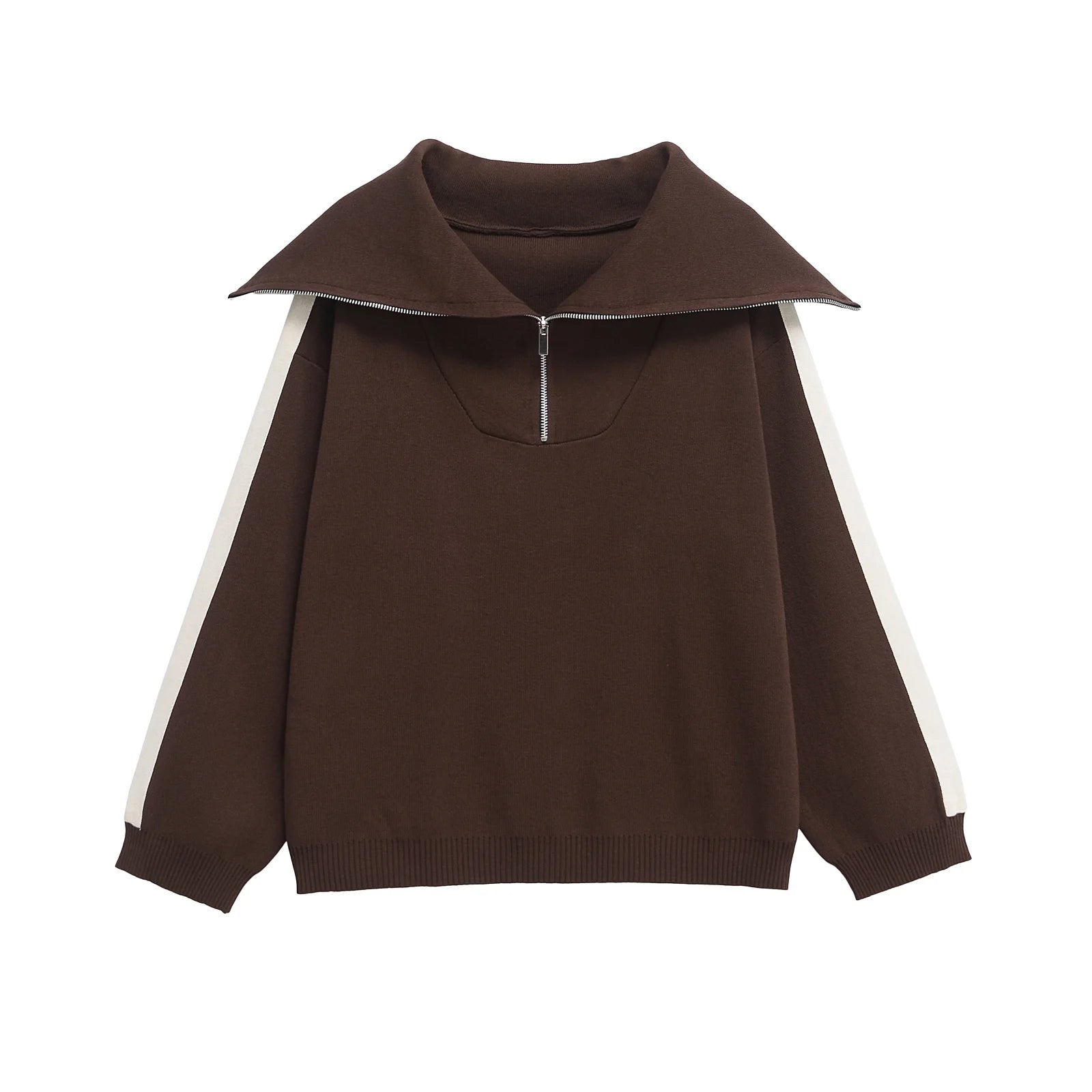 DUOPERI Women Fashion 2 Piece Sets Brown Pullover Sweatshirts & High Elastic Waist Trousers Feamle Chic Lady Pants Set