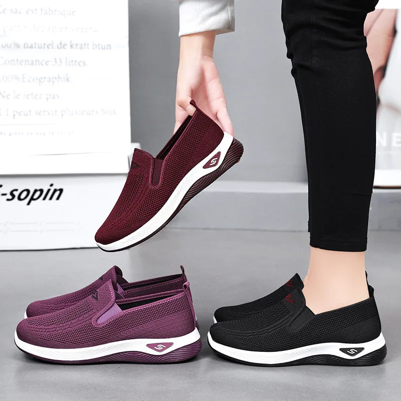 Spring and summer new women's shoes, knitted breathable, sports running shoes, casual work shoes, platform shoes