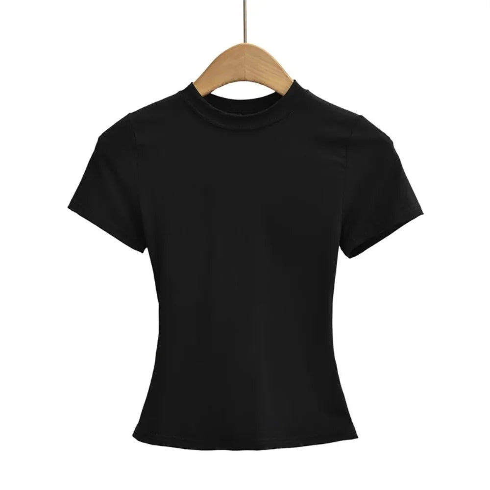 2025 New High Quality Casual T shirt Sexy Slim Short Sleeves Fashion Trend Solid Women Clothing y2k Tops
