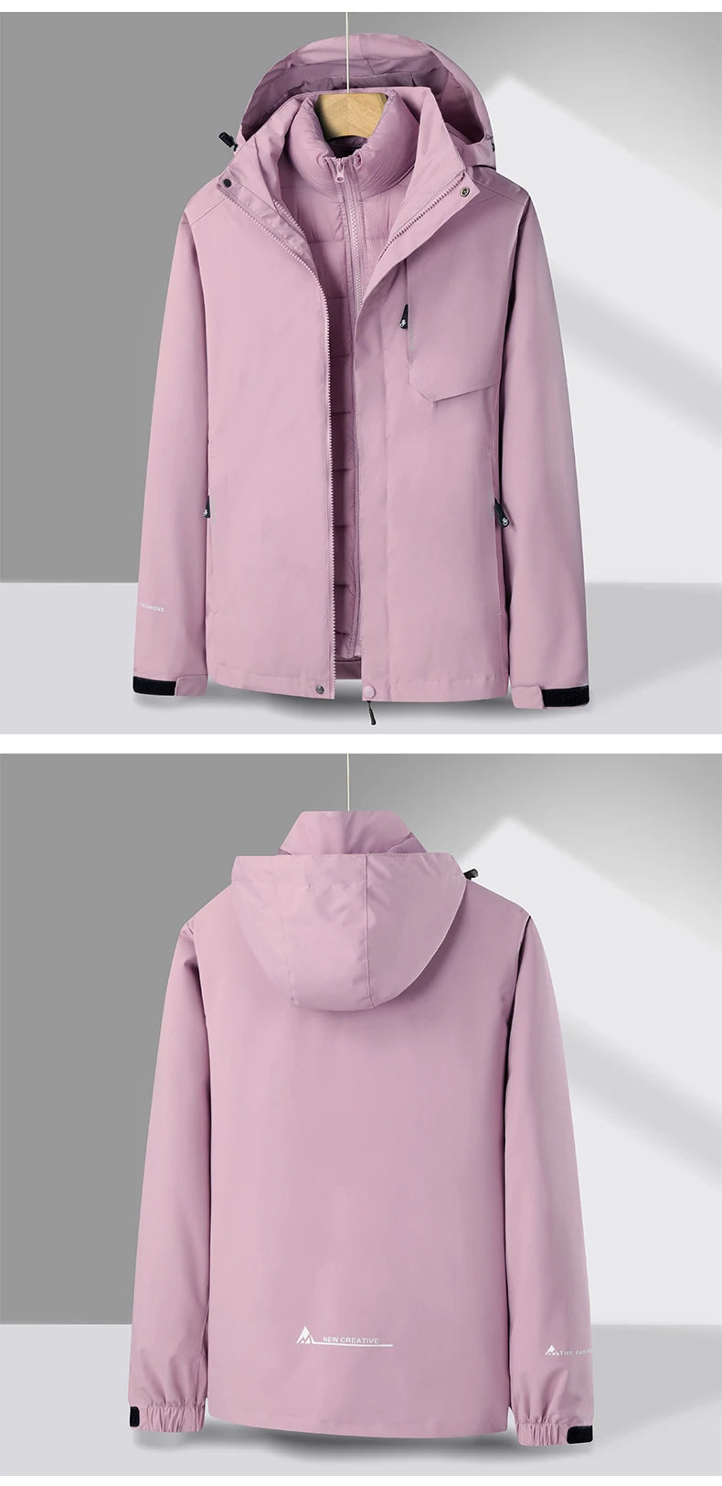 CHRLCK Women's 3 In 1 Thick Hiking Jacket Down Cotton Waterproof Winter Windbreaker Outdoor Warm Camping Jacket Windproof Coat