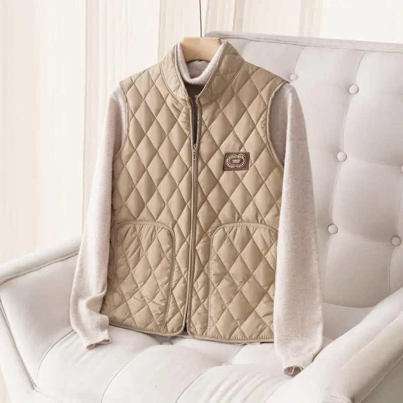 2025 Lightweight Cotton Vest for Middle-Aged And Elderly Women Stand Collar Sleeveless Casual Outerwear Anti-Cold And Warmth